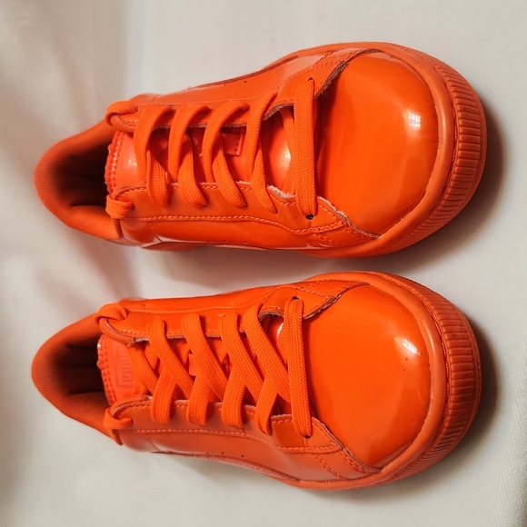 Puma Basket Neon Orange Patent Leather Lace-up sneakers (size 6.5C) - Picture 5 of 12